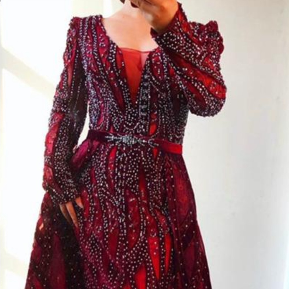 Burgundy fully beaded dress